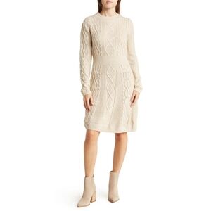 Lucky Brand Cable Knit Beige Sweater Dress Large Coastal Fisherman Minimalist